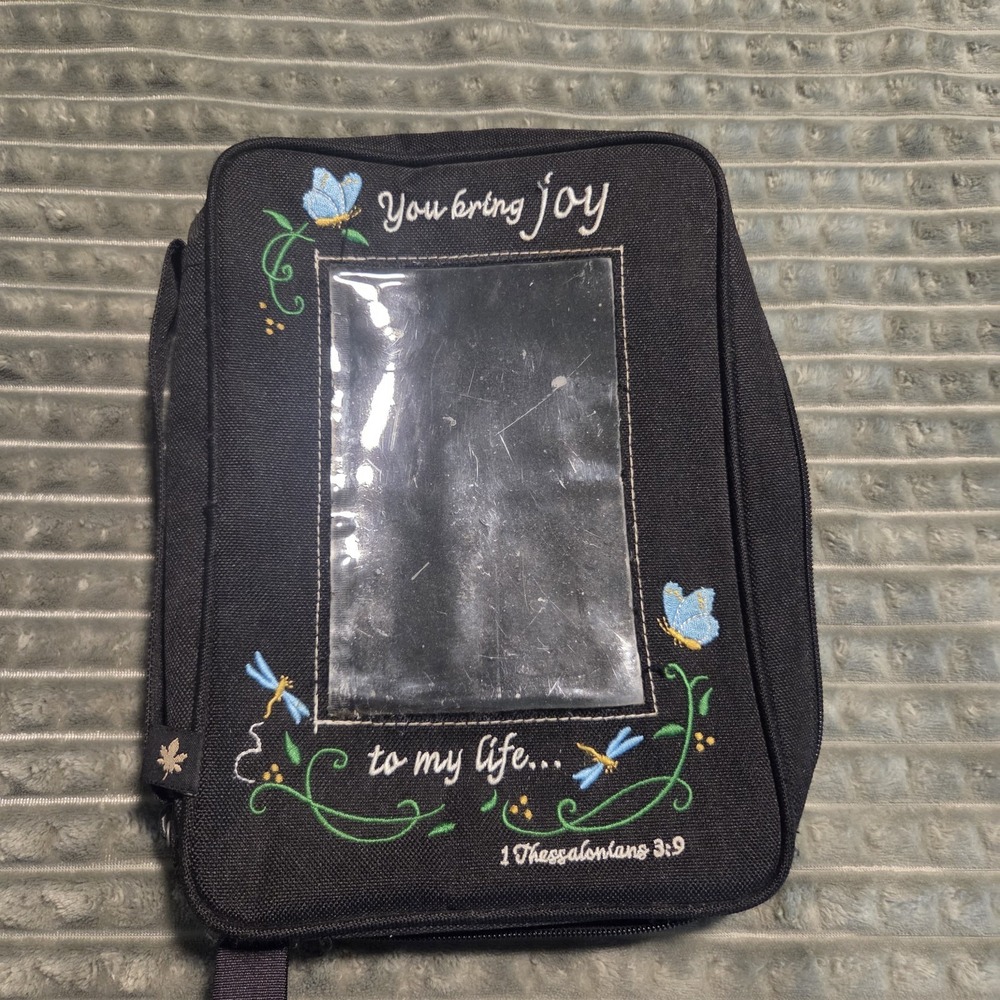 Embroidered Bible Cover Case 1 Thessalonians 3:9 Photo Frame You Bring Joy Black